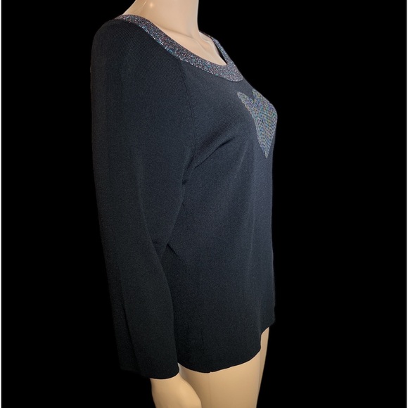 METHODE - Sequin Heart Black L/S Knit Top- Size XL - Picture 2 of 5